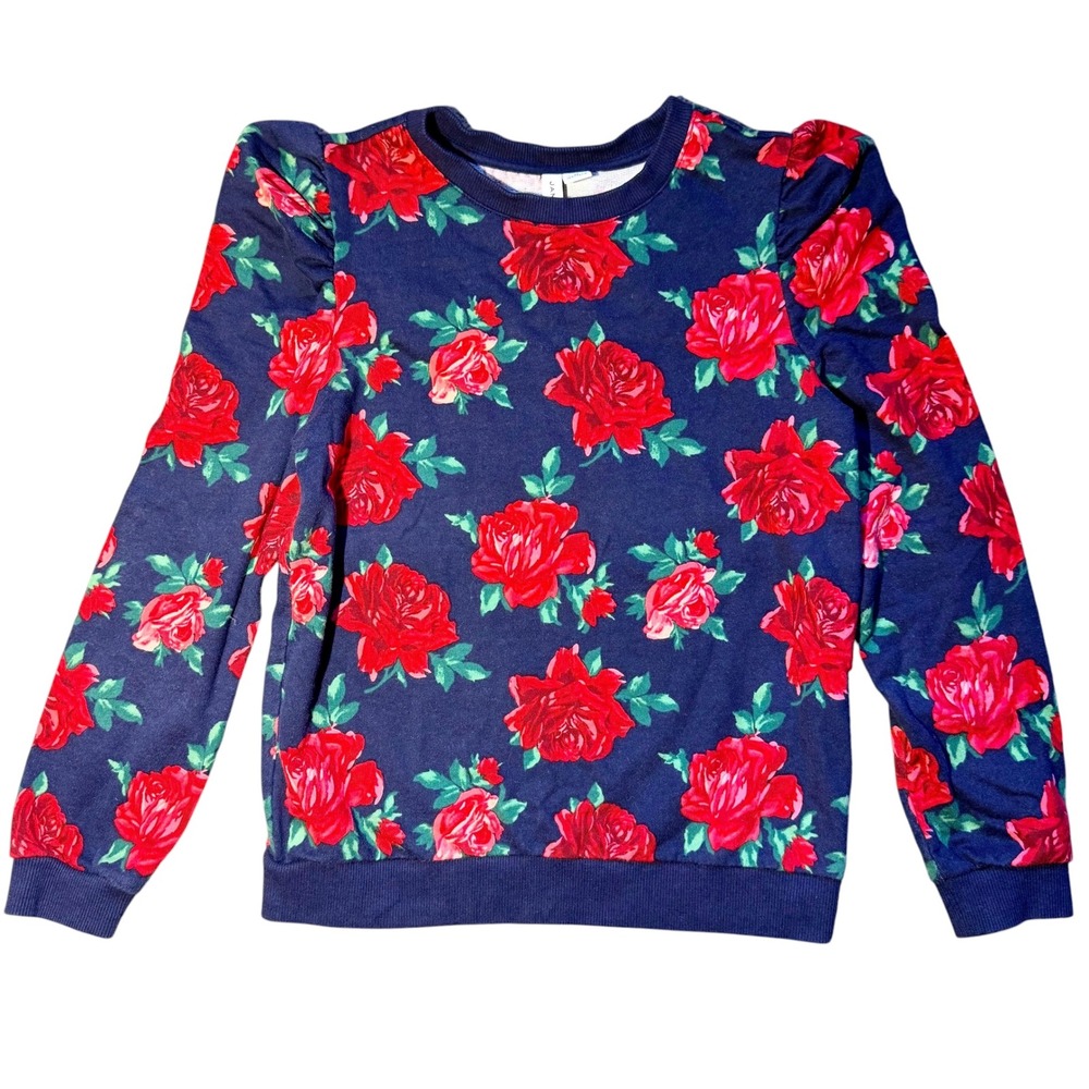 Janie and Jack American Girl Wrapped In Roses Floral Sweatshirt Girls 12 Navy